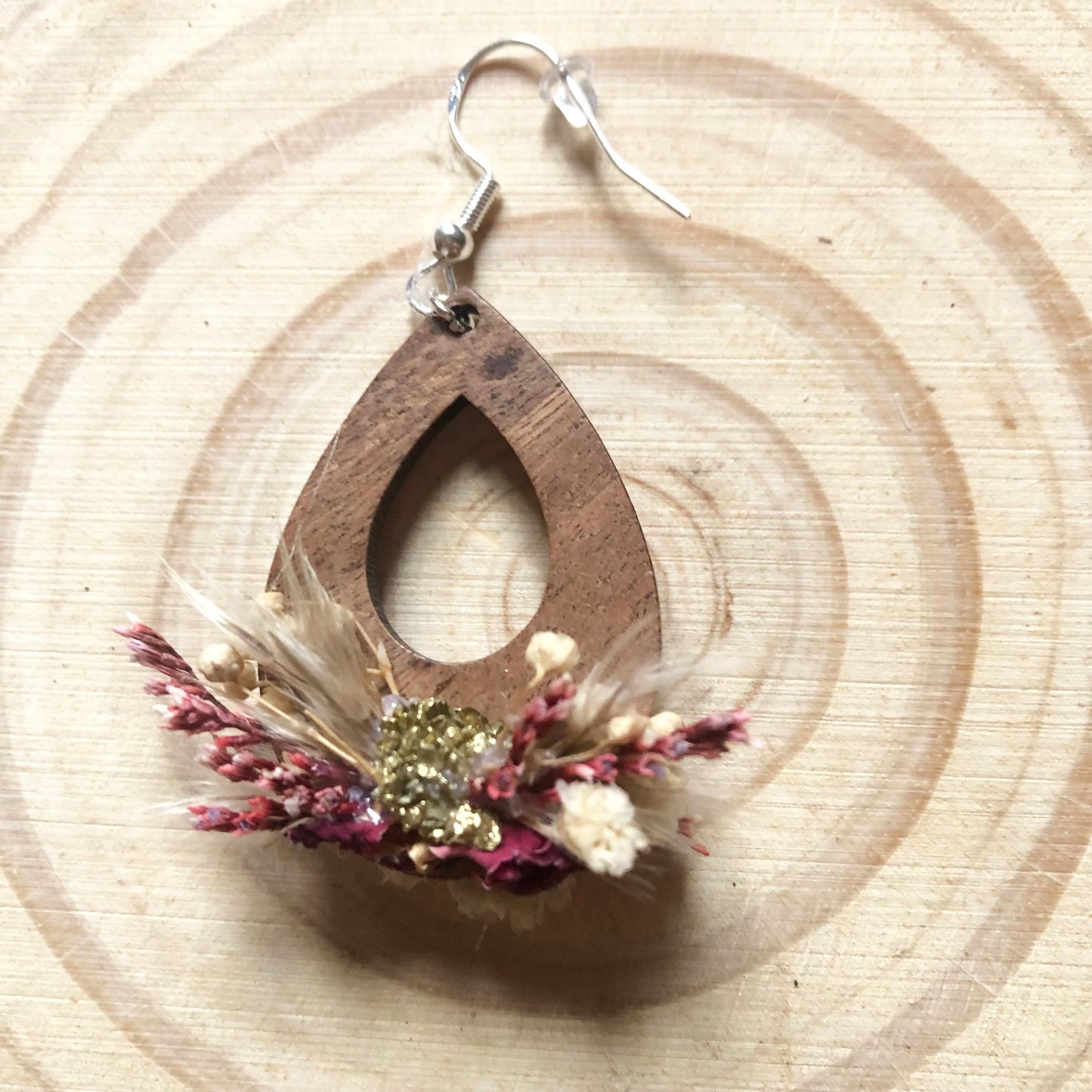 Boucles d’oreilles en bois fleurie