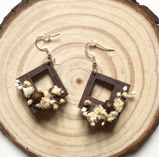 Boucles d’oreilles en bois fleurie