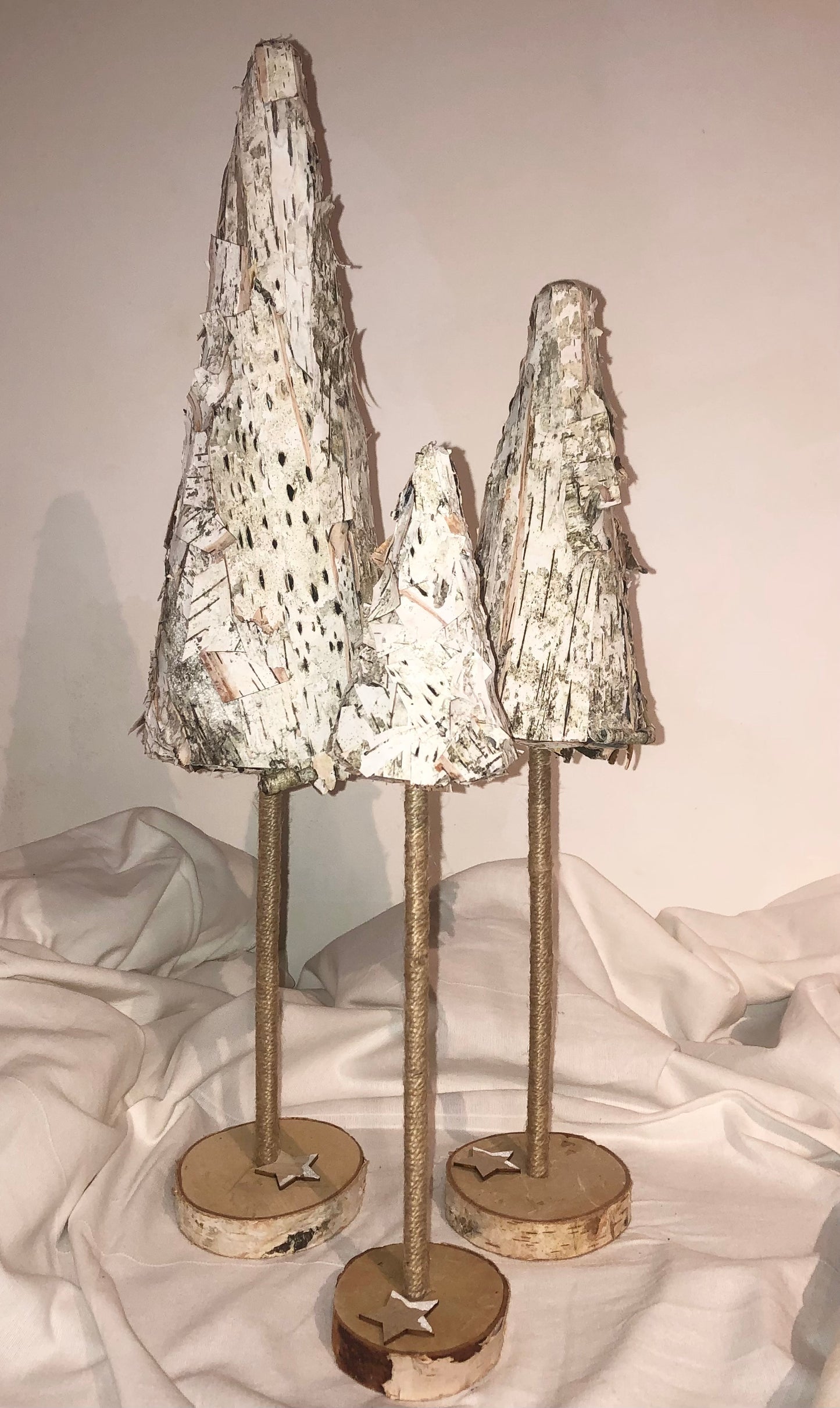 LOT DE 3 SAPINS ÉCORCE DE BOULEAU BLANC DÉCORATION CRÉATION