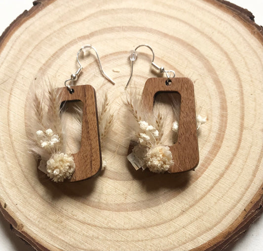 Boucles d’oreilles en bois fleurie