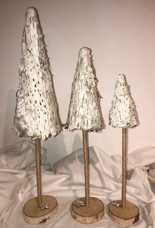 LOT DE 3 SAPINS ÉCORCE DE BOULEAU BLANC DÉCORATION CRÉATION